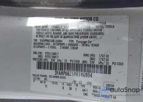 2009 Ford Fusion Sel из США, поврежденный, VIN 3FAHP08Z59R146804